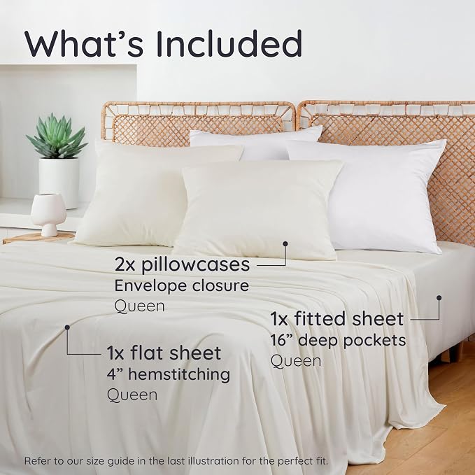 Bambaw 100% Viscose Derived from Bamboo Queen Size Sheet Set - Image 2
