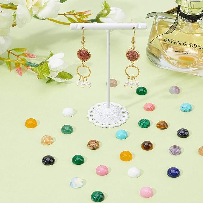 SUPERFINDINGS 40pcs 10mm Half Round Natural Cabochon 20 Color Flat Back - Image 4