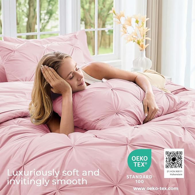 Sasttie Twin Comforter Set, 5-Piece Bed in a Bag, Pintuck Bedding Sets - Image 3