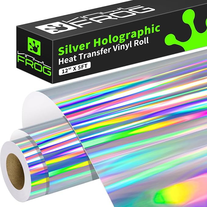 VINYL FROG Silver Holographic Heat Transfer Vinyl 12" x5ft Silver HTV Vinyl by VINYLFROG