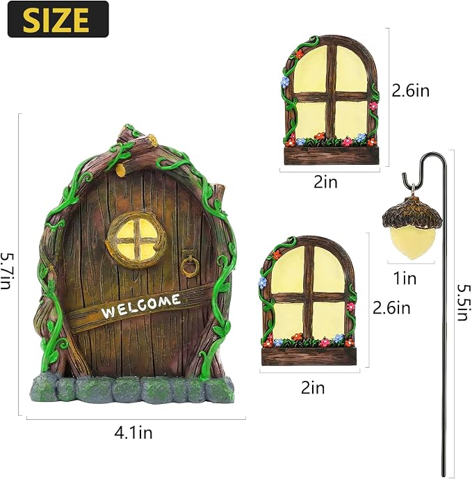Miniature Fairy Garden Accessories: Glow in The Dark Fairy Door and Windows - Image 4
