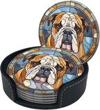 Drink Coaster Set of 6, Bulldog Dog Mom Lover Gift, Leather Drink Coasters - Image 2