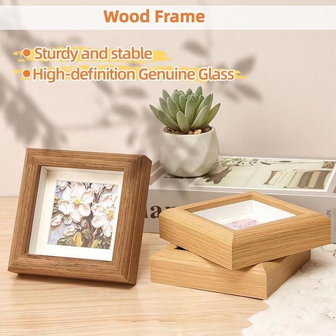 4x4 Shadow Box Picture Frame Real Glass Front, Small Shadow Box Frame Display - Image 4