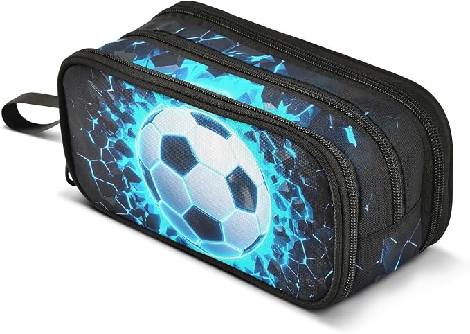 3D Soccer Football Blue Pencil Case Box Boys Girls Large Pencil Pouch Zipper by BOENLE-WELCOMEYOURCOMING