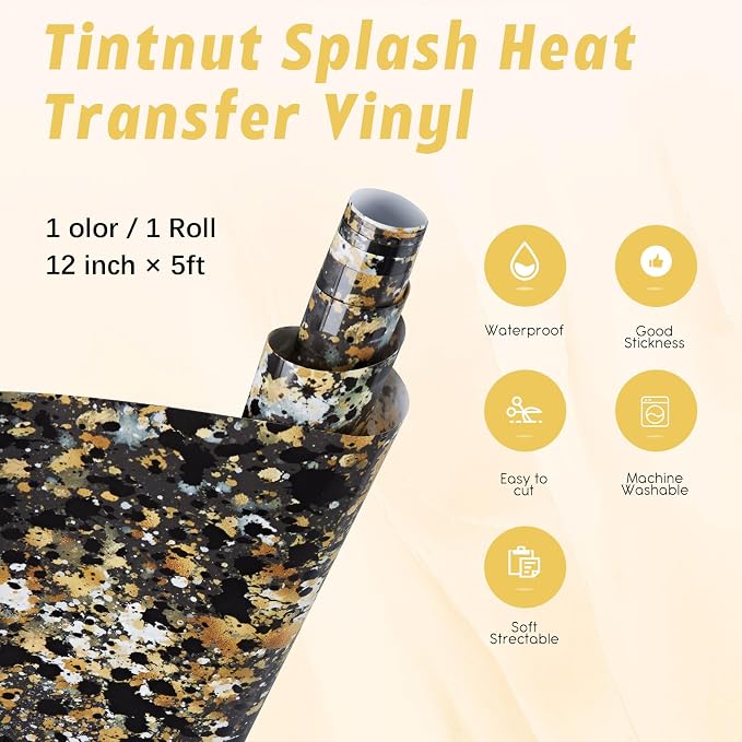 Tintnut Black Gold Splash Heat Transfer Vinyl Roll, stretch washable, works - Image 2