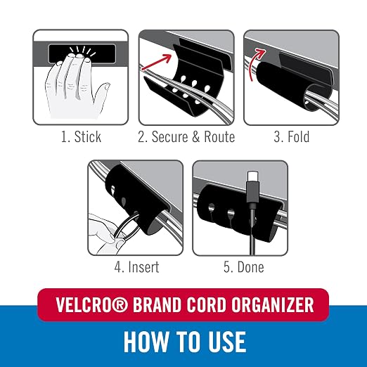 VELCRO Brand Cord Organizer for Desk & Nightstand, 5 Cable Slots - Image 4