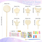 14 pcs Princess Wand Theme Undyed Wooden Cutouts Flower Crown Butterfly Star - Image 2