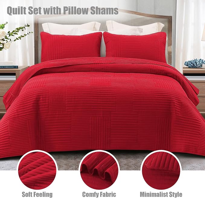 Whale Flotilla Ultra Soft Twin Quilt Bedding Set, Lightweight Microfiber Red - Image 2