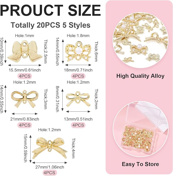 FASHEWELRY Alloy Bowknot Charms Links Golden Bow Tie Connector Charms Metal Bow - Image 4