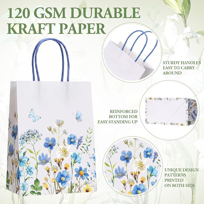 Gaillty 24 Pcs Wildflower Paper Gift Bags 6 Styles, Floral Goodie Bags - Image 3