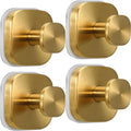 Suction Cup Hooks for Shower - Reusable No-Drill Mounting - Hooks for Towels, Robes & Loofah on Metal, Glass, Mirrors, Tile & Smooth Non-Porous Surfaces (4, Brushed Gold)
