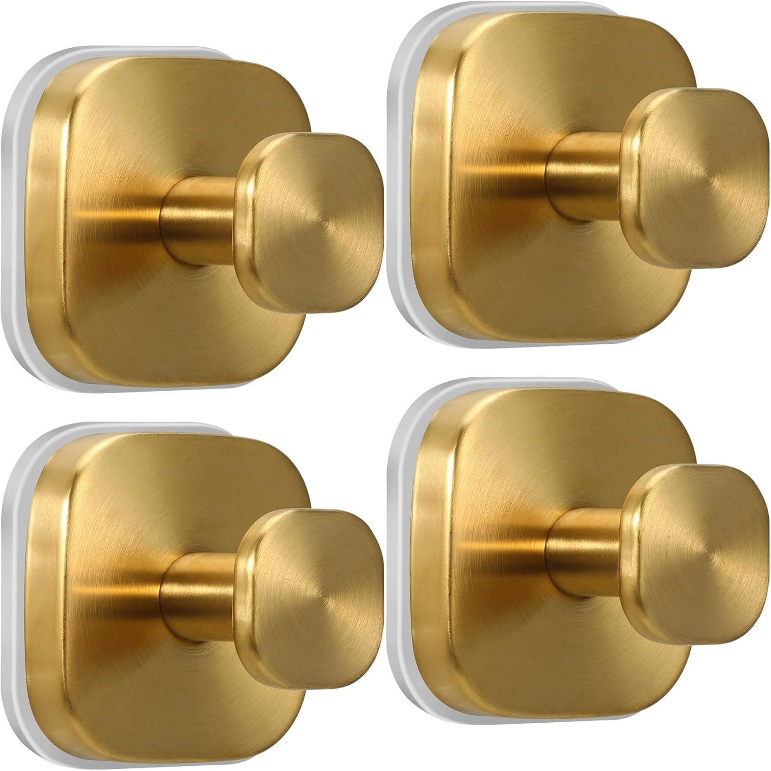 Suction Cup Hooks for Shower - Reusable No-Drill Mounting - Hooks for Towels, Robes & Loofah on Metal, Glass, Mirrors, Tile & Smooth Non-Porous Surfaces (4, Brushed Gold)