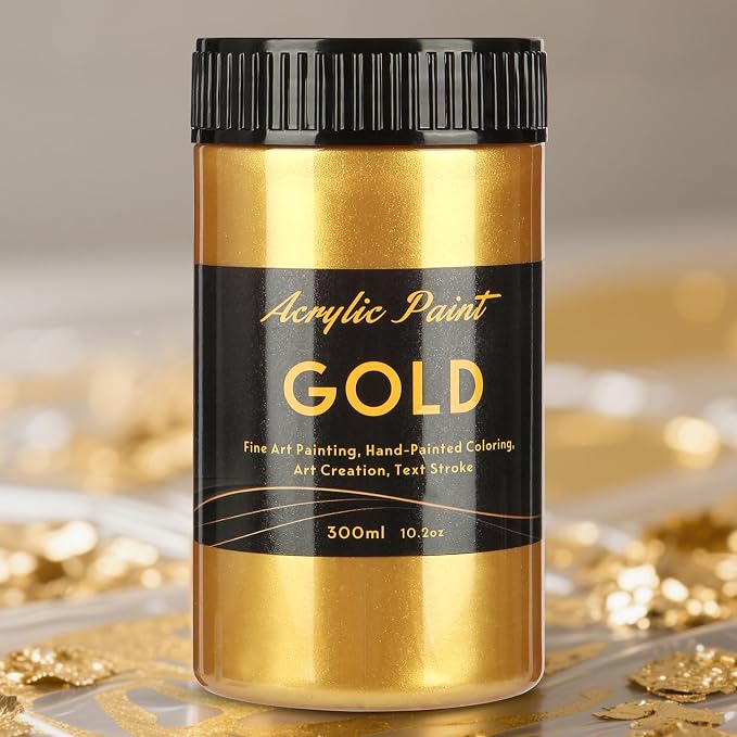 300ml Gold Metallic Acrylic Paint, Non Toxic Waterproof Gold Metallic Acrylic - Image 6
