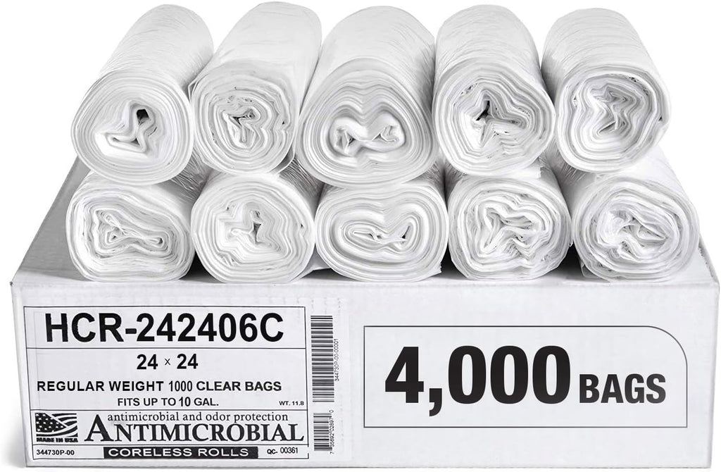 Aluf Plastics High Density Trash Bags, 10 Gallon, 4000 Count, 6 Micron (eq), 24" x 24", Clear, for Bathroom, Office, Industrial, Commercial, Janitorial, Municipal, Recycling