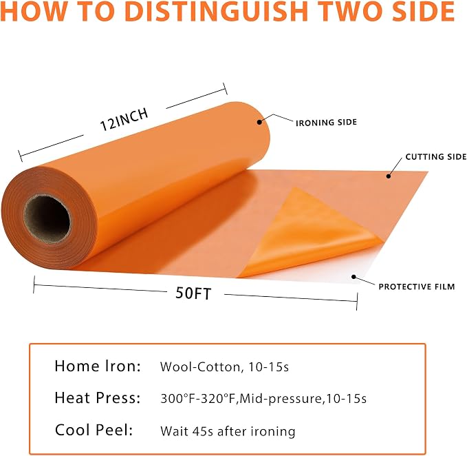 RENLITONG Orange Iron on Vinyl 12Inch by 50ft Roll Heat Transfer Vinyl - Image 3