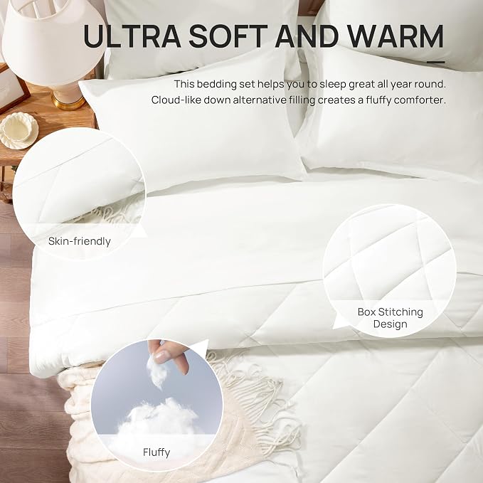 Love's cabin Twin Comforter Set Ivory, 5 Pieces Twin Bed in a Bag, All Season - Image 4