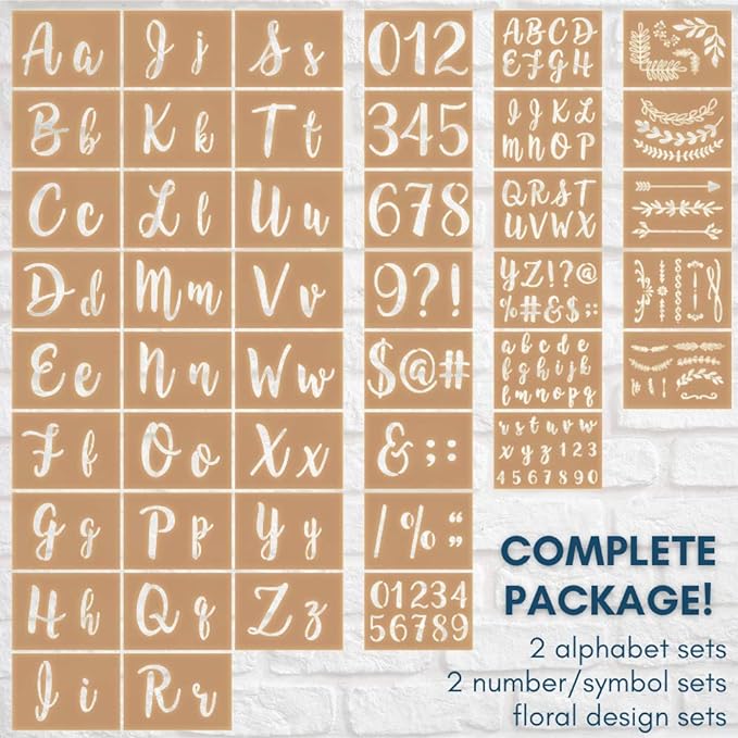 Boutique Calligraphy Stencil Template Kit | 45 Reusable Pieces | Lettering Upper - Image 2