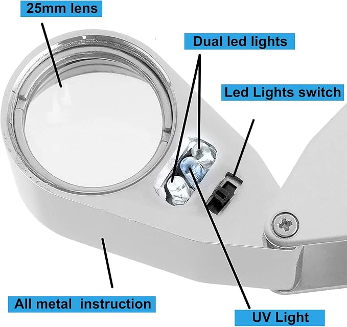 2 Pack 40X Illuminated Jewelers Loop, JLY Pocket Folding Full Metal Jewelers - Image 2
