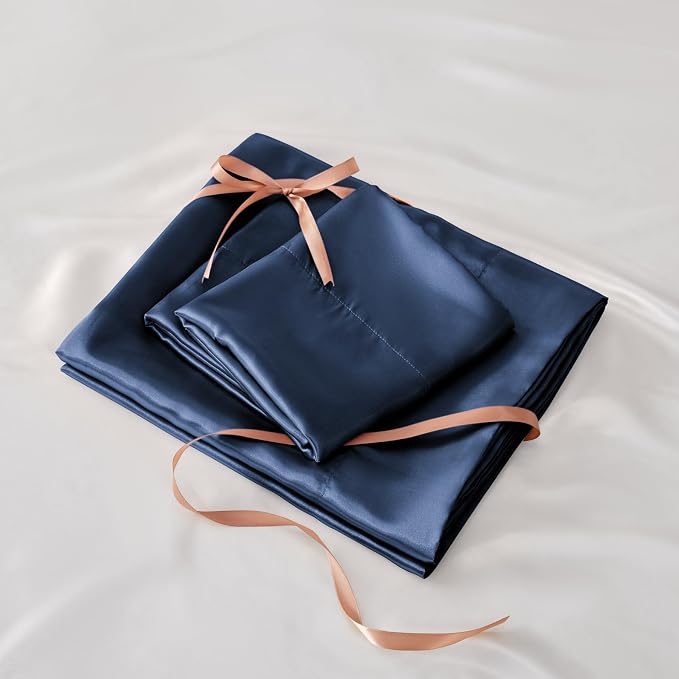 BEDELITE California King Sheets Set, Luxury Soft Navy Satin Sheets - Image 7