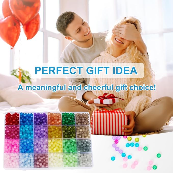 XSEINO About 1200PCS 6mm Glass Beads Bracelet Making Kit, 24 Colorful Nature - Image 7