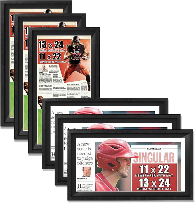 JupDec 11 × 22 Up to 13 × 24 Newspaper Frame, Premium Wood Display Case by JupDec
