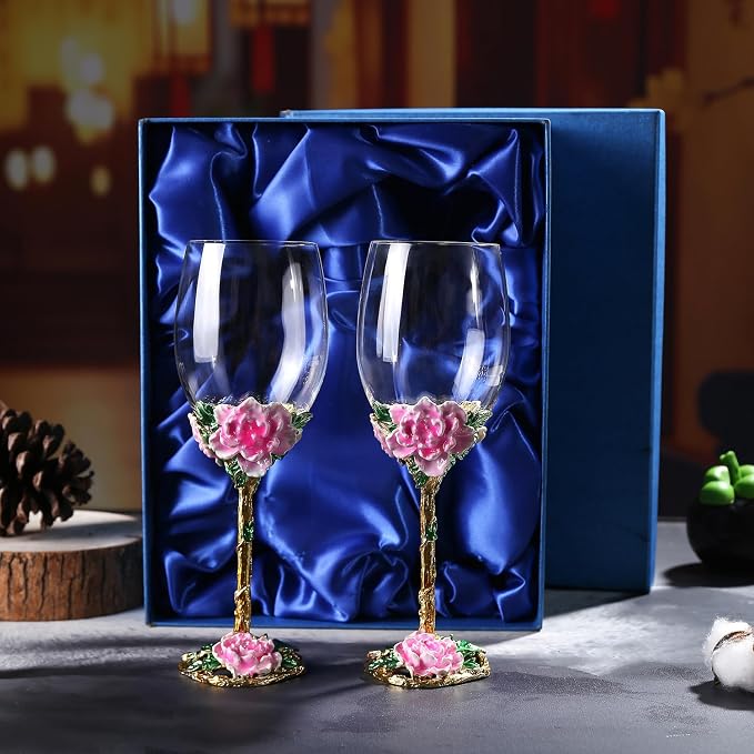 Simcat Handmade Painted Enamel Flower Glass Wine Glasses Transparent Refined by Simcat
