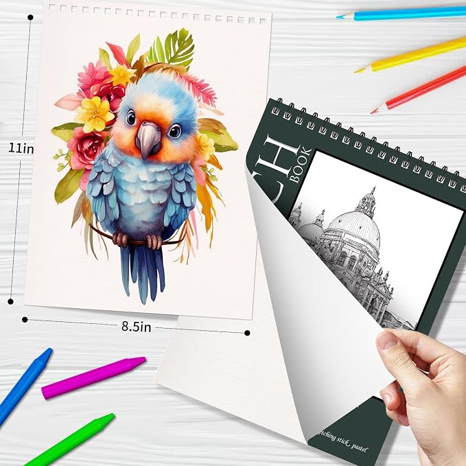 OSIMIG 5 Pack Sketch Book 8.5" x 11" Set, Top Spiral Bound Sketch Pad 150 Sheet - Image 3