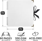 Bstorify Square Scrapbook Photo Albums 80 Pages White Thick Paper, Metal Corners - Image 2
