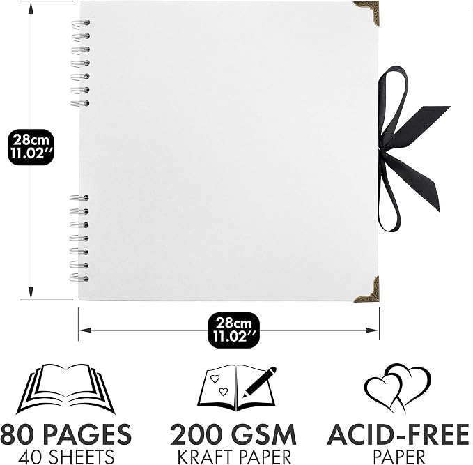 Bstorify Square Scrapbook Photo Albums 80 Pages White Thick Paper, Metal Corners - Image 2