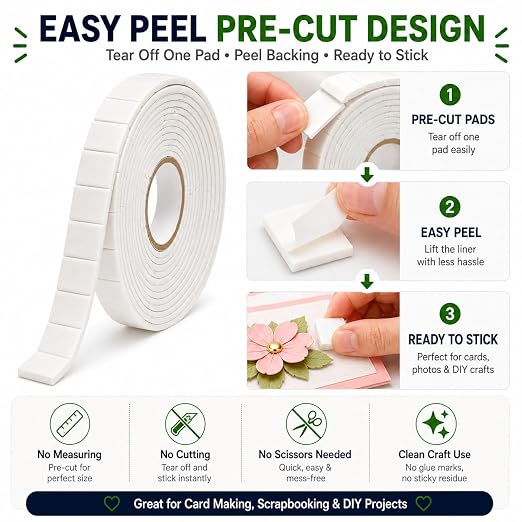 2 Rolls Pre-Cut Double Sided Foam Tape, 460 Large Craft Pads or Card Making - Image 5