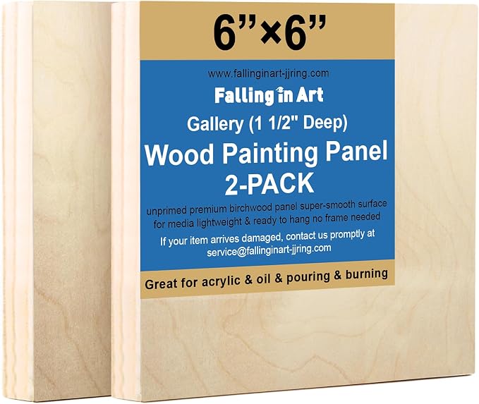 Falling in Art 2 Pack 6x6 Gallery Unfinished Wooden Canvas Panels | Birch Wood by FallinginArt