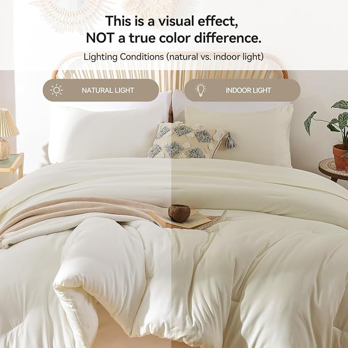 ROSGONIA Queen Comforter Set Ivory - Image 3