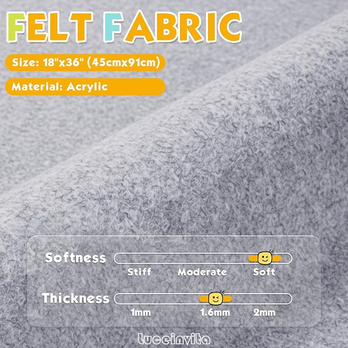 Heather Grey 18" X 36" Felt Fabric Sheet - Image 2
