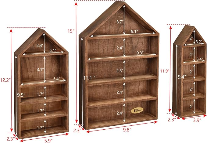 Ikee Design 3 Pcs Set House-Shaped Shelf Wooden Shadow Cubby Box Display Shelf - Image 2