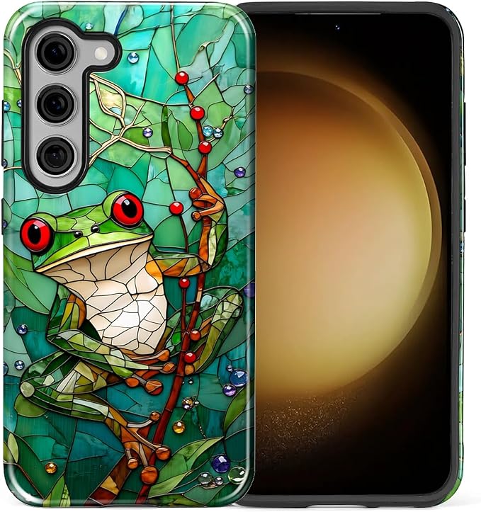 for Samsung Galaxy S23 Case, Frog Stained Glass Pattern Glossy 2 in 1 - Image 2