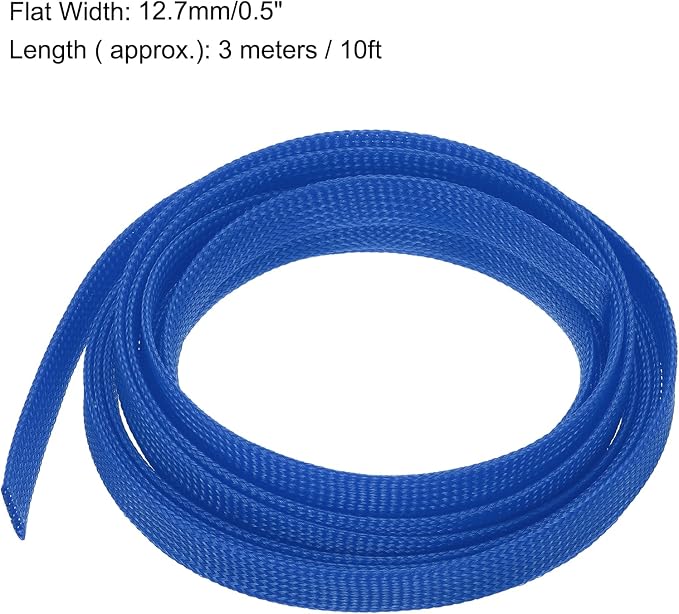 uxcell PET Expandable Sleeving 10ft 1/2" Blue Cable Management Sleeve Cord - Image 3