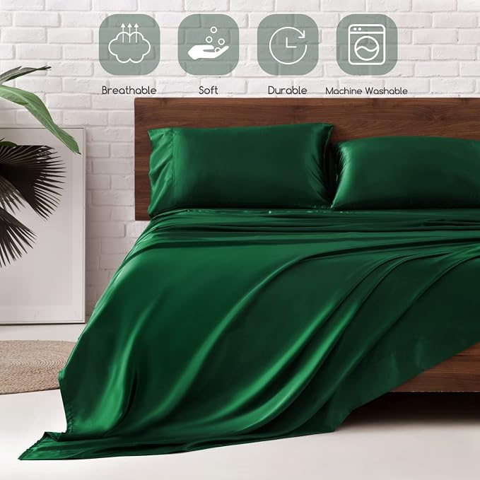 MR&HM Satin Bed Sheets, Twin Size Sheets Set - Image 5