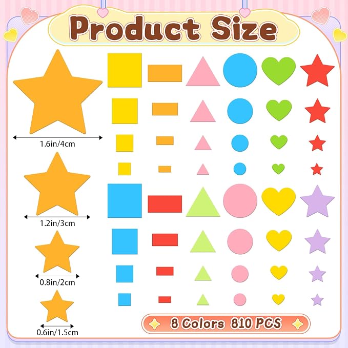 810Pcs Foam Stickers Foam Shape Stickers Colorful Self Adhesive, 8 Colors Heart - Image 2