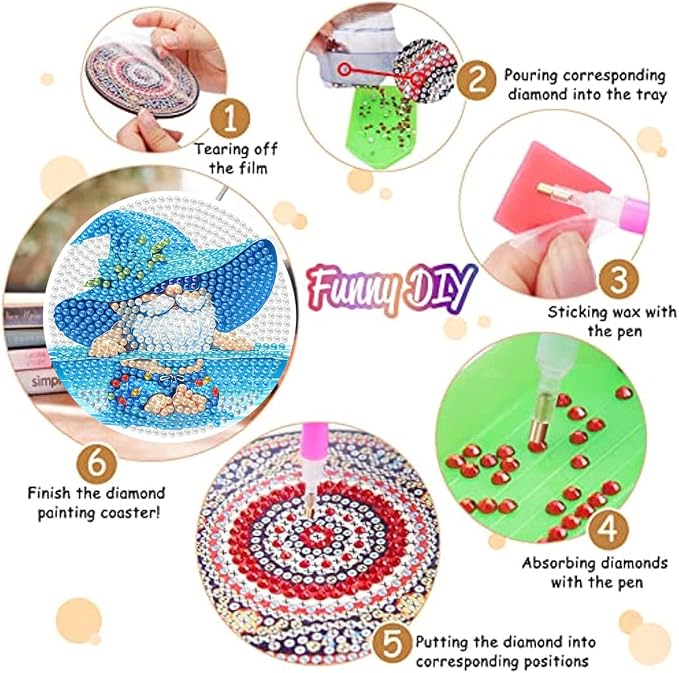 8 Pack Gnome Diamond Art Coasters Kits - Image 3