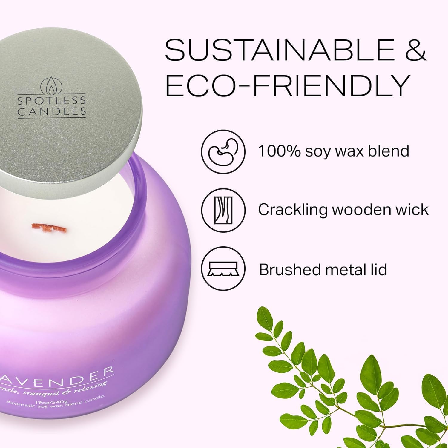 Lavender Candle 19oz Volcano Jar with Wooden Wick Upto 75 Hours Burn Time in a Large 4" x 5" Solid Purple Glass Jar in a Luxury Gold Foil Gift Box