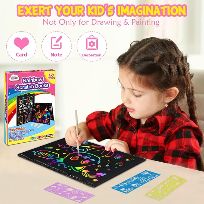ZMLM Scratch Paper Art-Crafts Gift: 2 Pack Rainbow Notebooks Supplies Toys - Image 2
