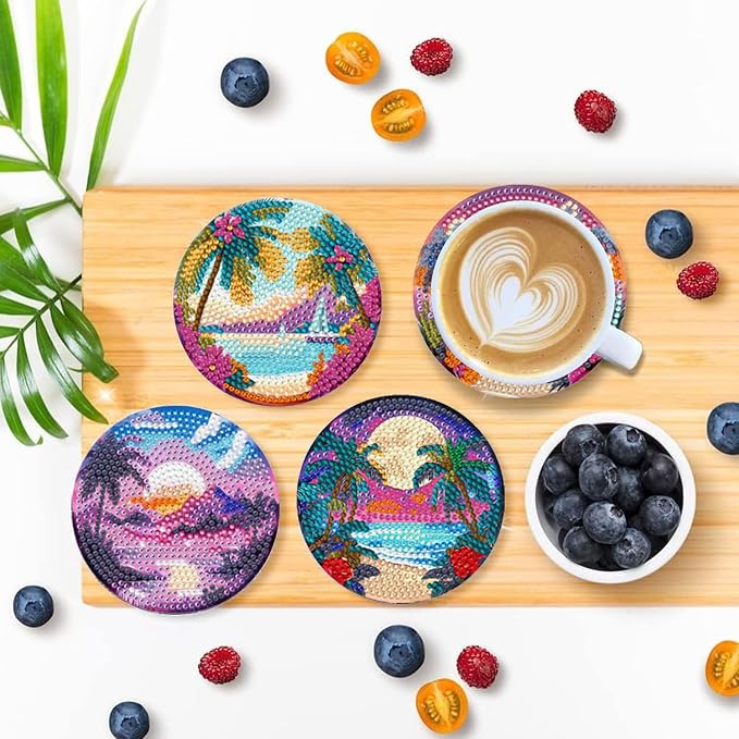EWJRNSF 6 PCS Ocean Beach Diamond Art Coasters Kit - Image 4