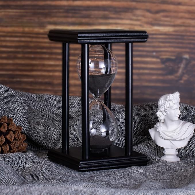 BELLAWARE Hourglass Timer with Black Sand, 15 Minute Wooden Sand Timer | by BELLAWARE