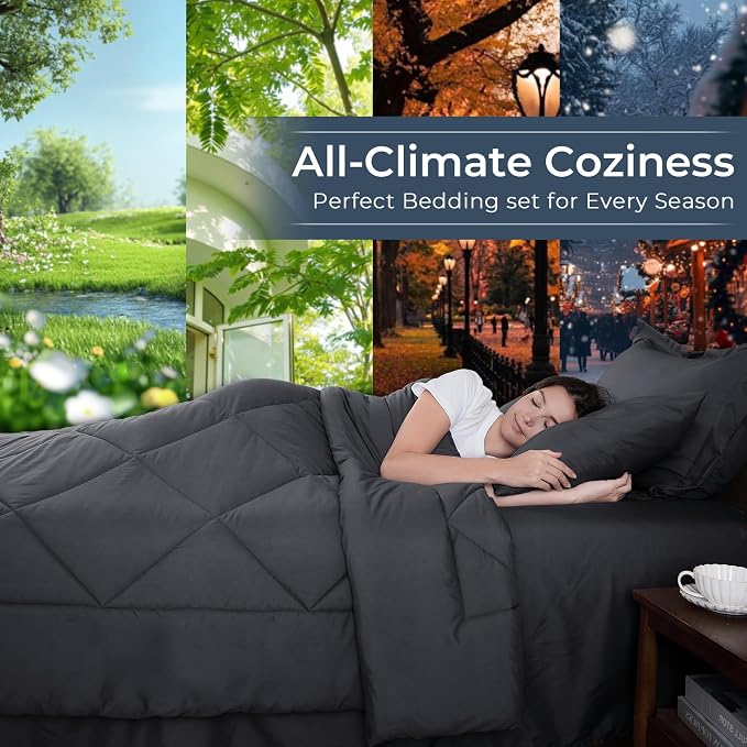 HEVUMYI 7 Pieces Queen Comforter Set, All Season Reversible Bed in a Bag - Image 3