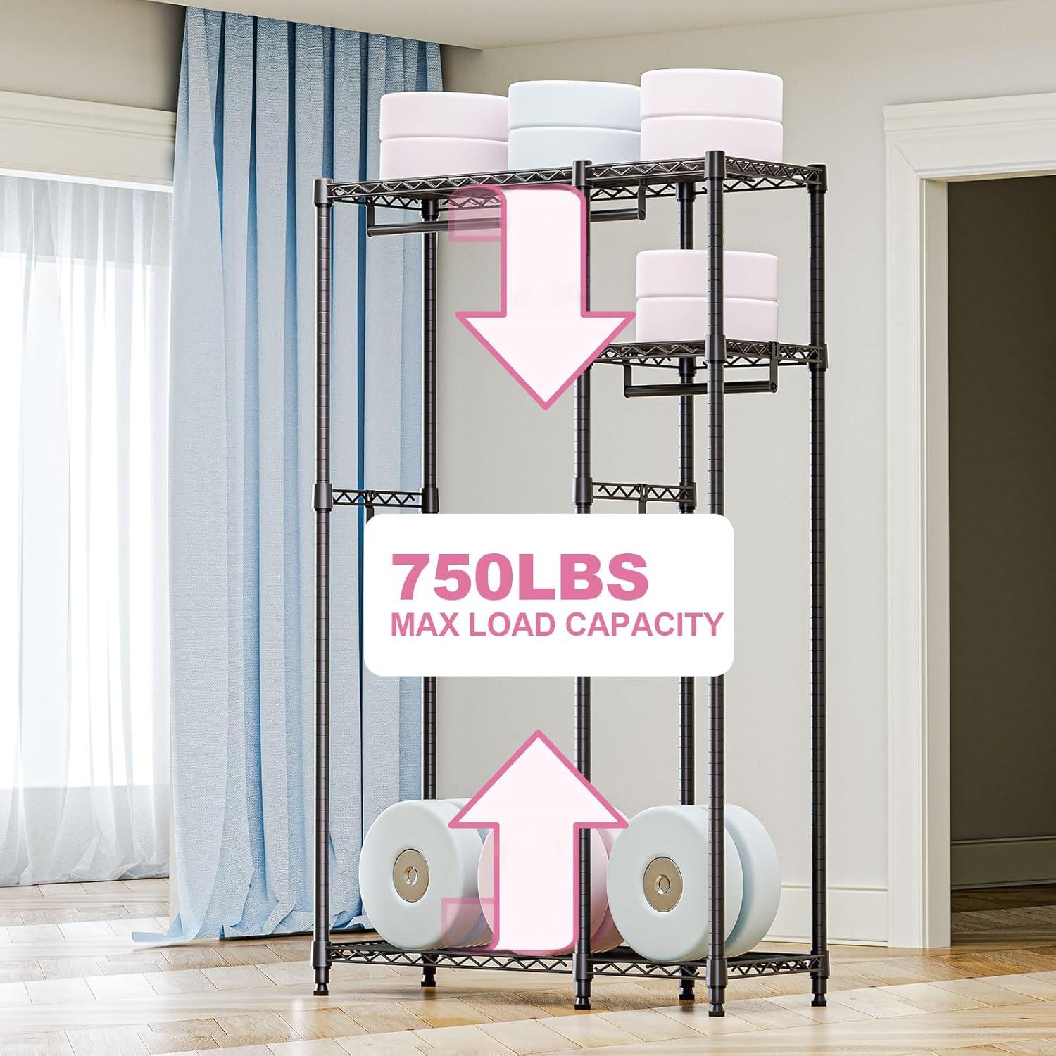 Heavy Duty Rolling Garment Rack 3 Tiers Adjustable Wire Shelving Clothes Rack with 1 Rods and Side Hooks,Storage Closet Clothing Rack Black 15.7" D x 43.3" W x 76.5" H