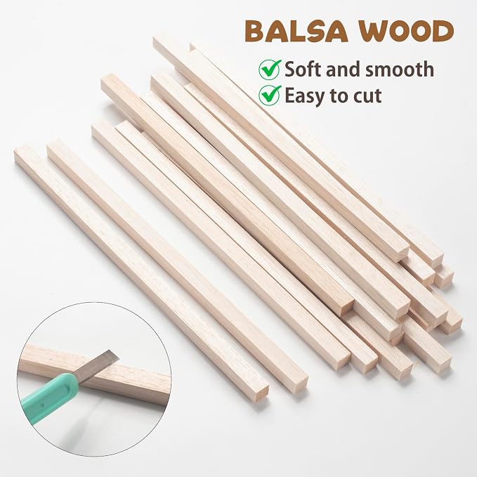 Balsa Wood Sticks, Balsa Wood Strips, Unfinished Wood Craft Sticks - Image 2