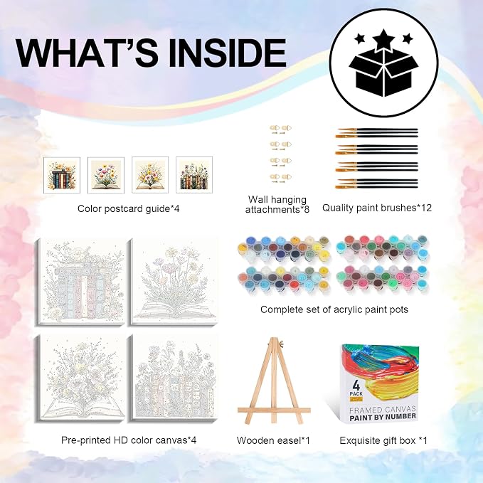 Yezavesu 4 Pack Framed Paint by Numbers Kit - Image 4