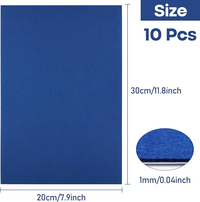 CHRORINE 10 Pcs Navy Blue Felt Fabric Sheets Self Adhesive Felt Sheets 8 x 12 - Image 2