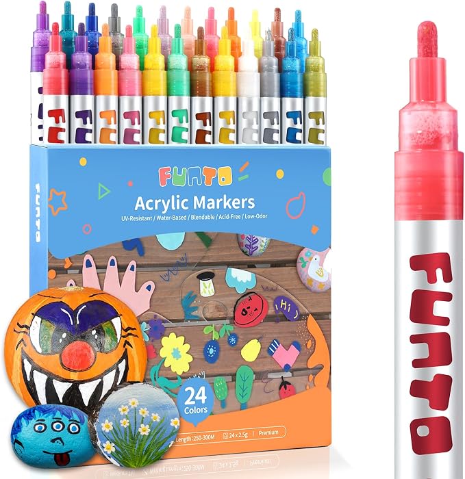 Funto Acrylic Paint Pens for Rock Painting, 24 Colors Paint Marker Set by FUNTO