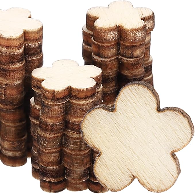 PATIKIL 10mm Wooden Flowers, 50 Pack Unfinished Wood Flowers Blank Wooden by PATIKIL